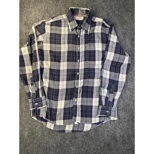 Vintage Arnold Palmer Shirt Mens Medium Blue Gray Plaid Button Down Casual Golf